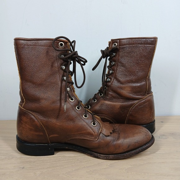 Justin Boots Womens 8B Brown Leather Lace Up Vintage Ankle Riding Work - Picture 2 of 10